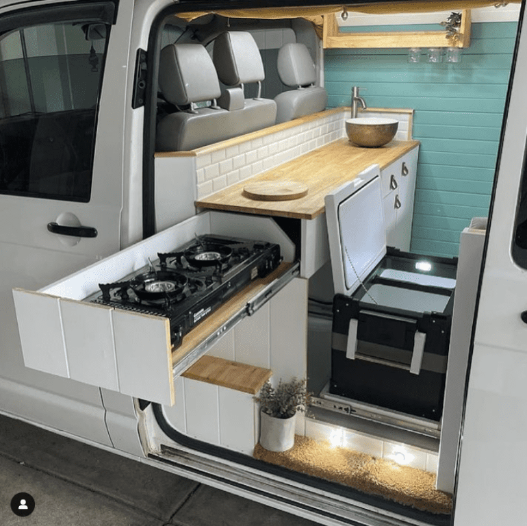 10 Inspiring Camper Van Kitchen Ideas For Your Pinterest Board   Side Door Slide Out Camper Van Kitchen Idea 770x768 